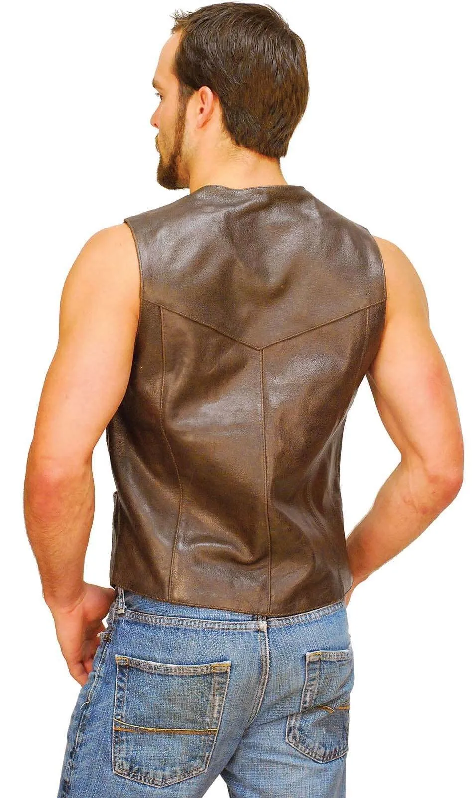 Dark Brown Leather Vest for Men #VM402RN ()