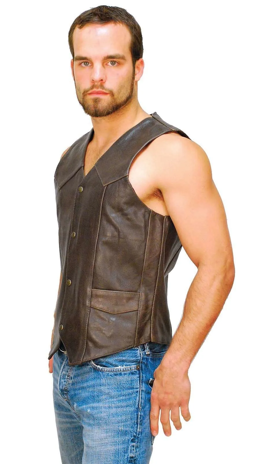 Dark Brown Leather Vest for Men #VM402RN ()