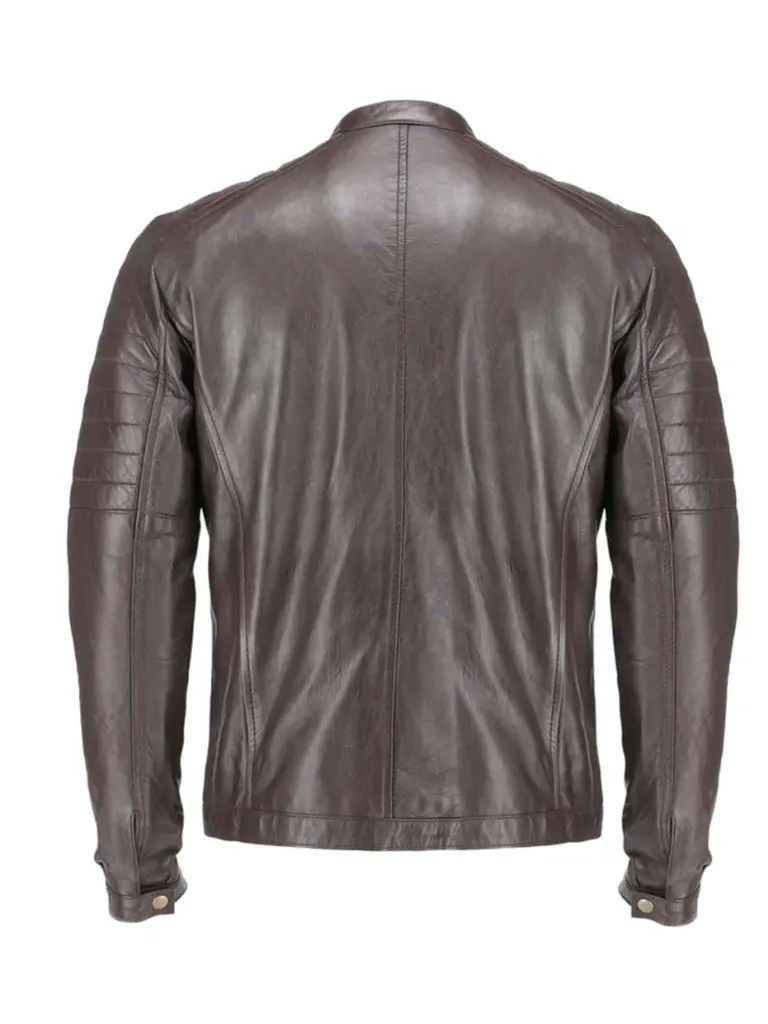 Dark Brown Quilted Biker Leather Jacket