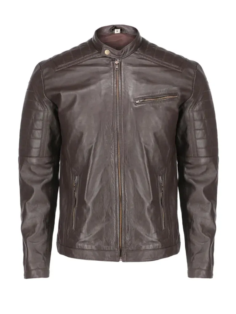 Dark Brown Quilted Biker Leather Jacket