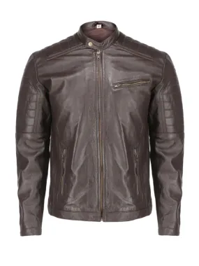 Dark Brown Quilted Biker Leather Jacket