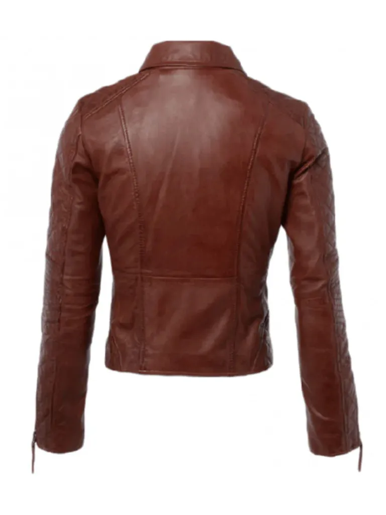 Dark Brown Quilted Biker Real Leather Jacket