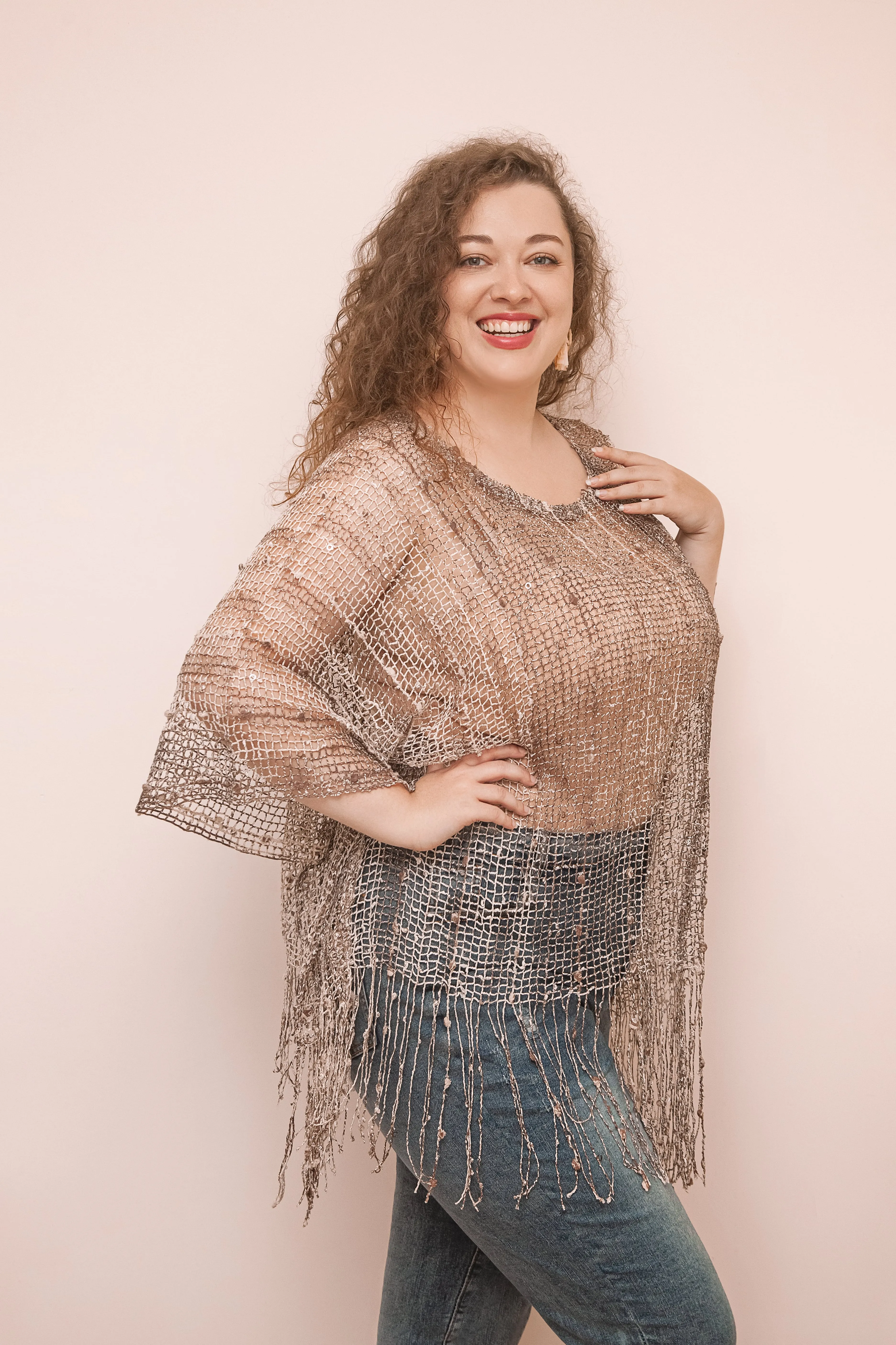 Determination Vintage Inspired Fringe Glittery Poncho