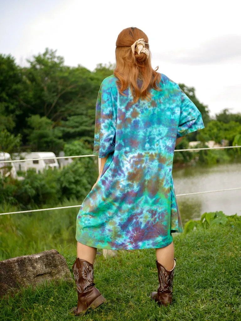 Diamond Emerald Hippie Oversized Cotton Tunic Shirt Dress