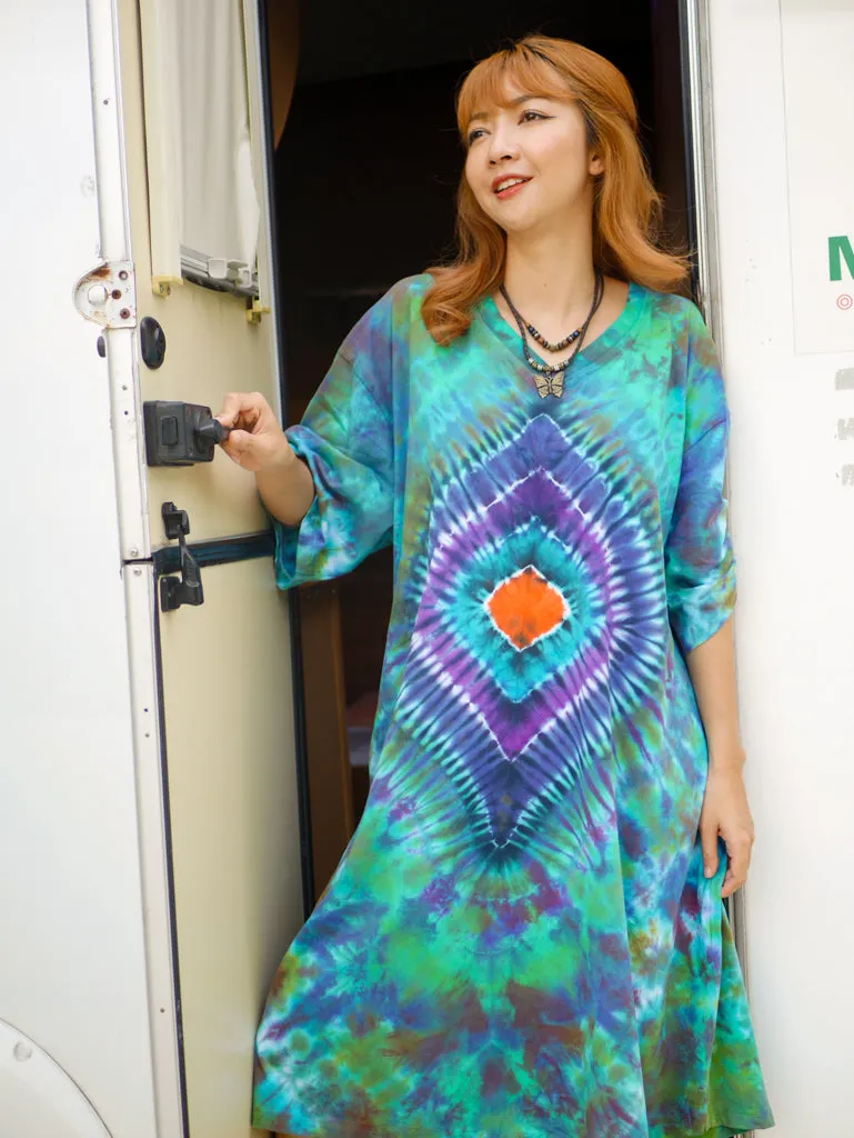 Diamond Emerald Hippie Oversized Cotton Tunic Shirt Dress