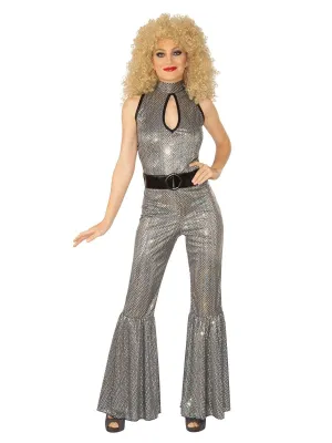 Disco Diva Silver Jumpsuit Costume - Buy Online Only