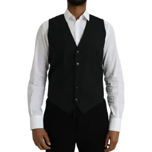 Dolce & Gabbana Black Wool Formal Dress Waistcoat Vest