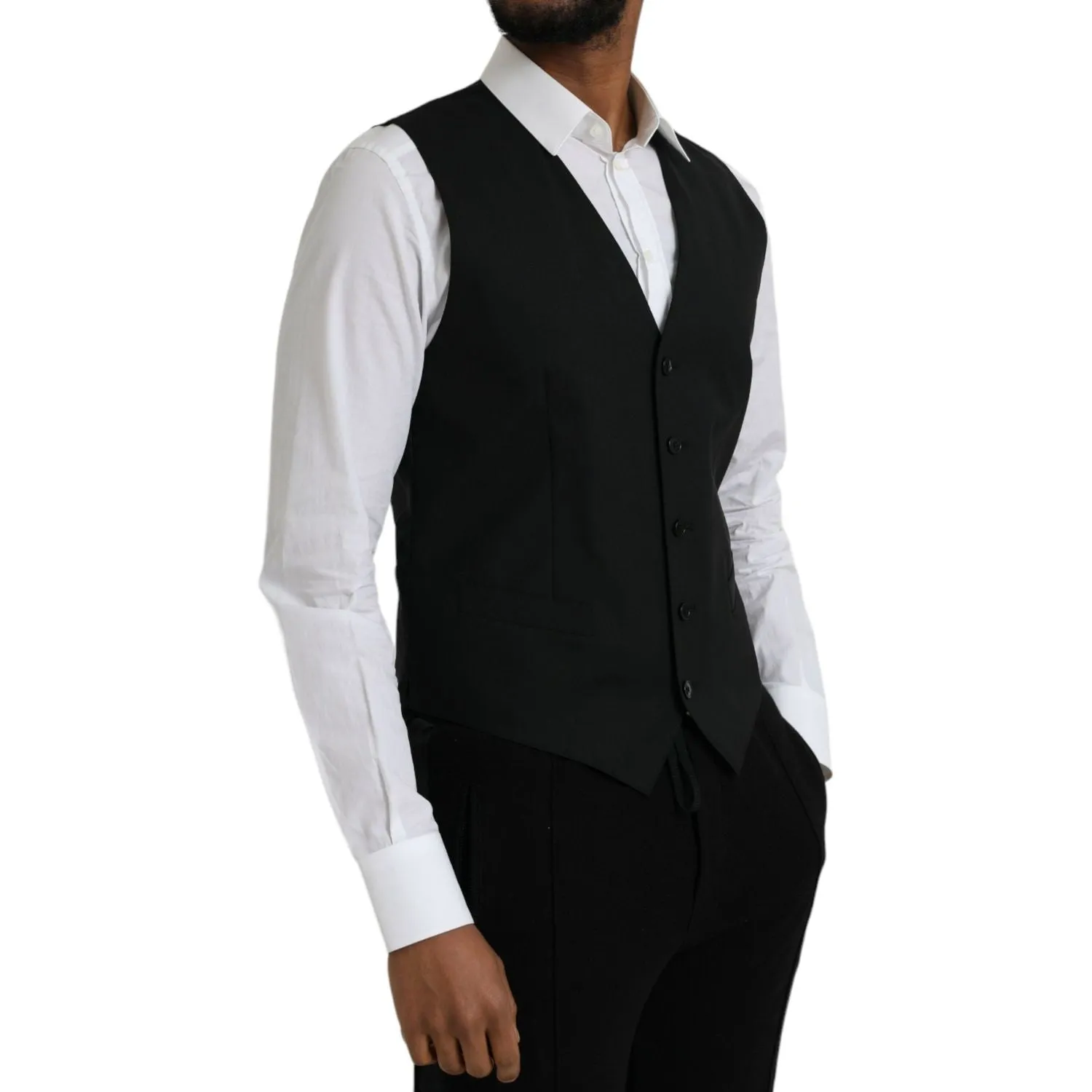 Dolce & Gabbana Black Wool Formal Dress Waistcoat Vest