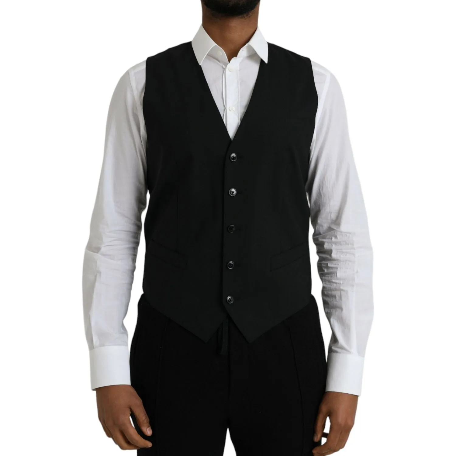 Dolce & Gabbana Black Wool Formal Dress Waistcoat Vest