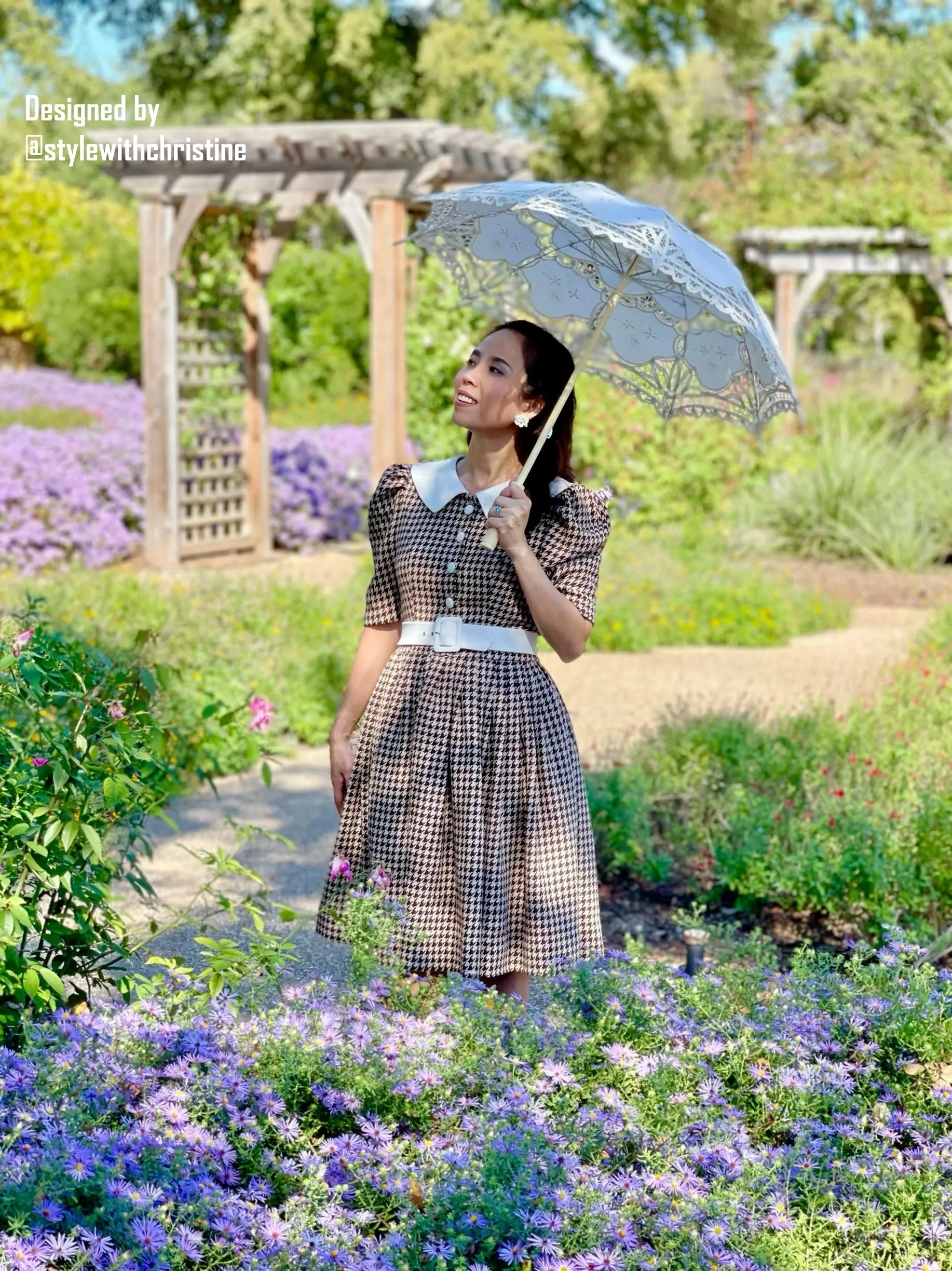 Ellie Dress in Tweed Hounds Tooths Brown