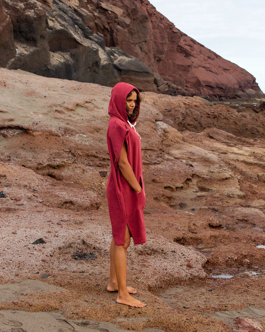 Essential Poncho Towel Changing Robe - Rhubarb Red