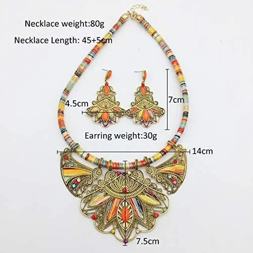 Exotic Orange & Gold Multicolor Tribal Collar Necklace