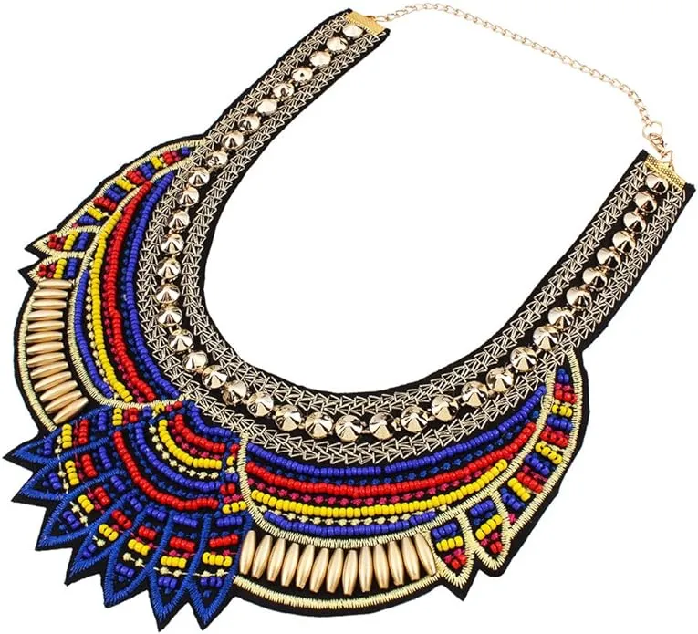 Exotic Tribal Blue Red & Gold Collar Necklace