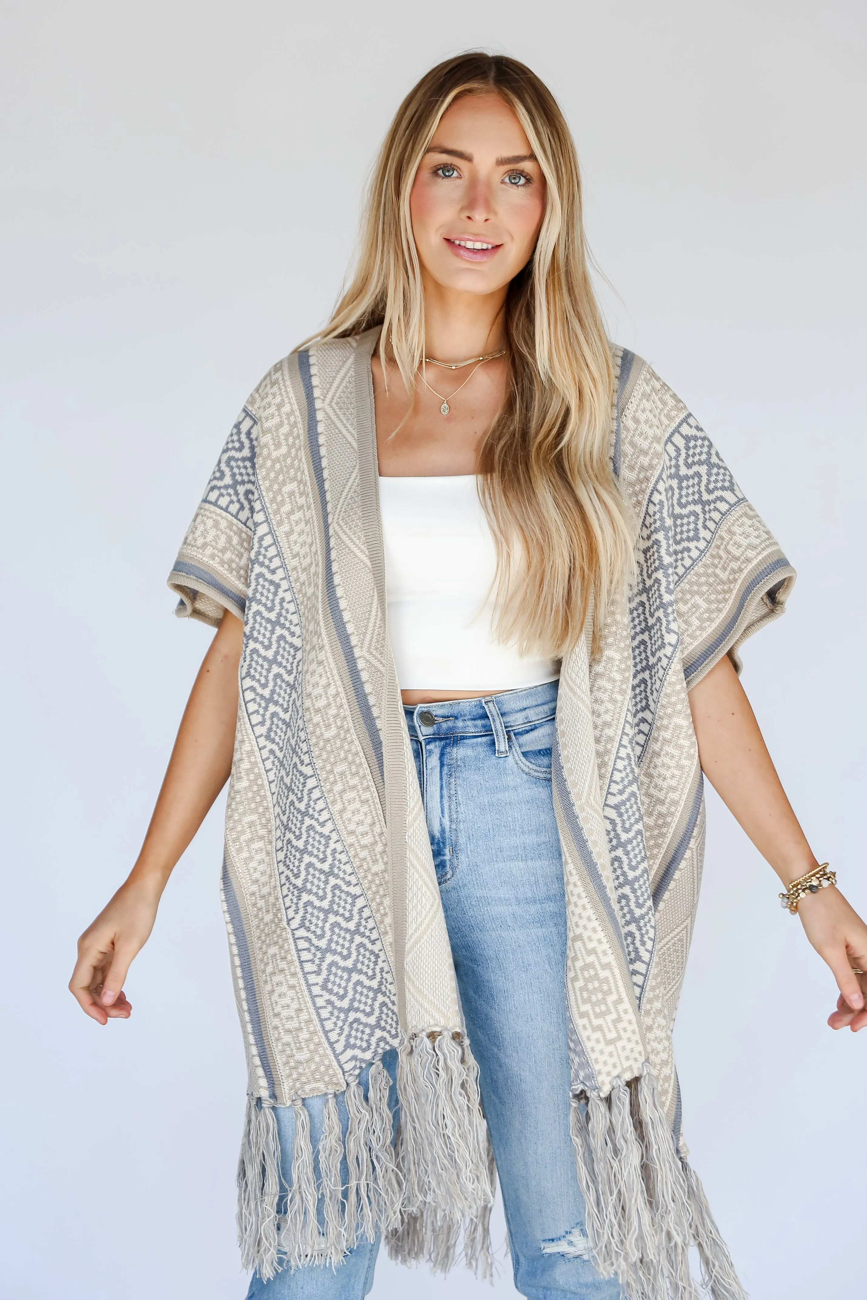 FINAL SALE - Wrapped In Cozy Beige Fringe Cardigan