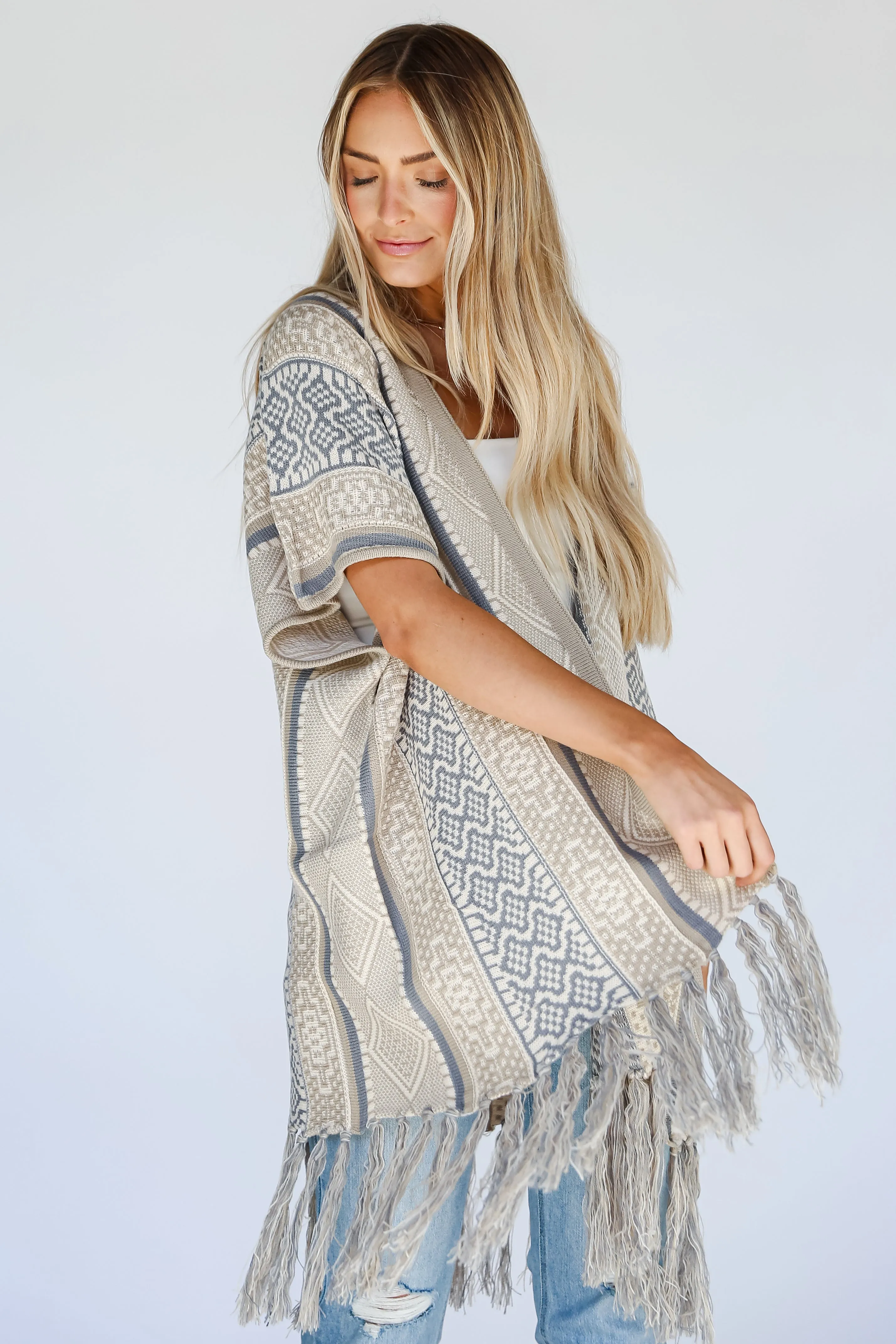 FINAL SALE - Wrapped In Cozy Beige Fringe Cardigan