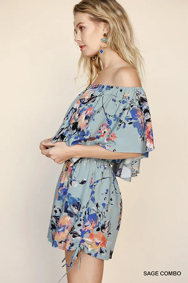 Floral Off Shoulder Romper, Sage