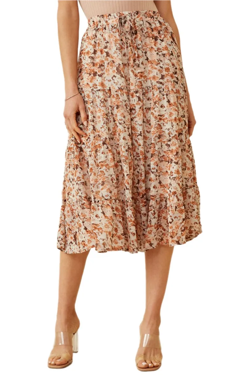 Floral Print Midi Skirt Style 5425 in Brown