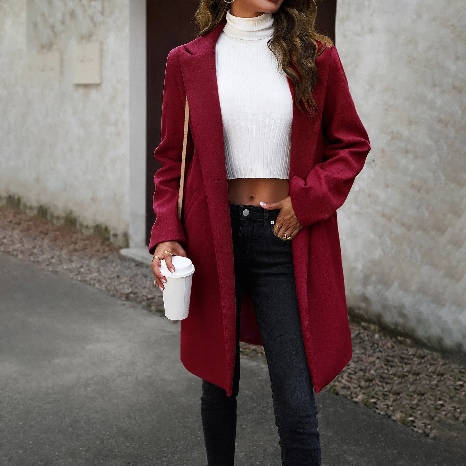 Flytonn-Fall Outfits Women Outwear Streetwear -women's outerwear women's coat Autumn and Winter Fashion Mid-length Solid Color Woolen Coat