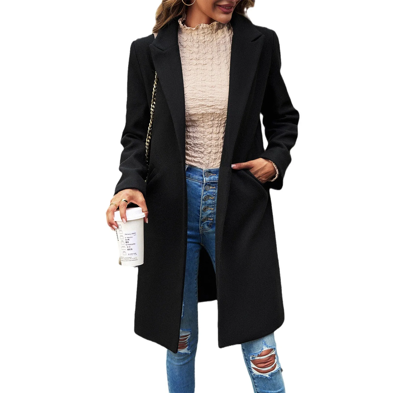 Flytonn-Fall Outfits Women Outwear Streetwear -women's outerwear women's coat Autumn and Winter Fashion Mid-length Solid Color Woolen Coat