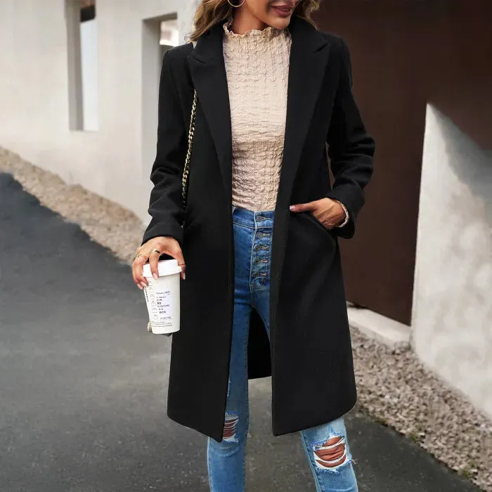 Flytonn-Fall Outfits Women Outwear Streetwear -women's outerwear women's coat Autumn and Winter Fashion Mid-length Solid Color Woolen Coat