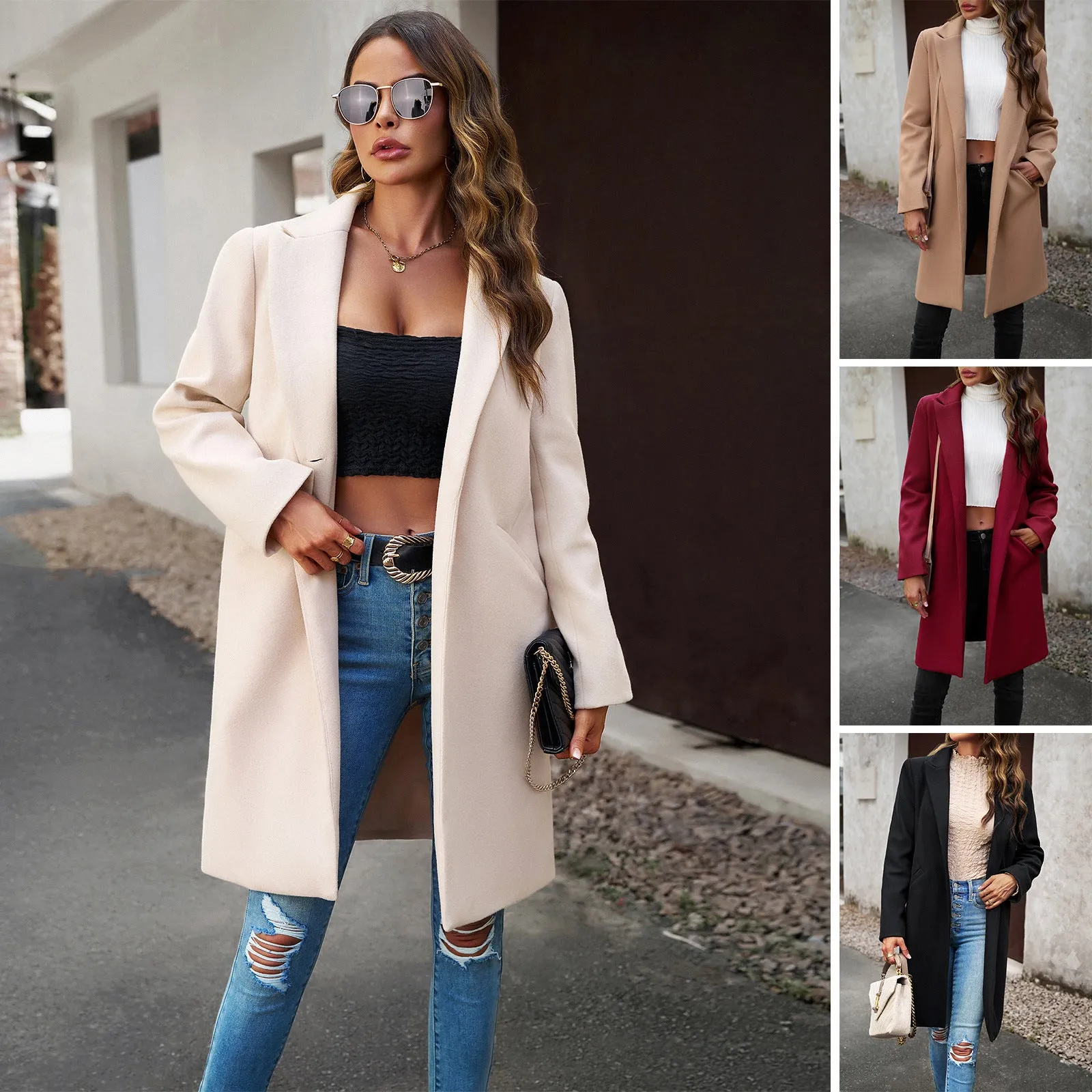 Flytonn-Fall Outfits Women Outwear Streetwear -women's outerwear women's coat Autumn and Winter Fashion Mid-length Solid Color Woolen Coat