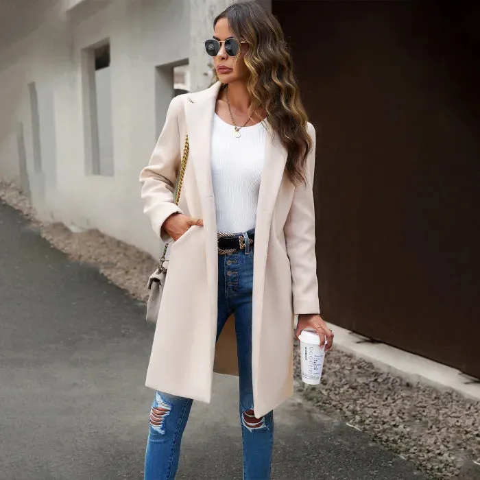 Flytonn-Fall Outfits Women Outwear Streetwear -women's outerwear women's coat Autumn and Winter Fashion Mid-length Solid Color Woolen Coat