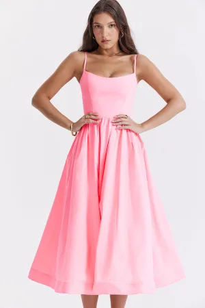 Fresh Scoop Neck Spaghetti Strap Pocket Trim Fit & Flare Midi Sundress - Pink