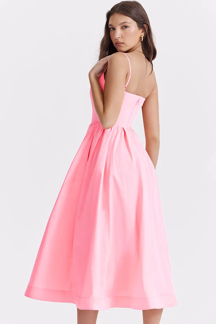 Fresh Scoop Neck Spaghetti Strap Pocket Trim Fit & Flare Midi Sundress - Pink