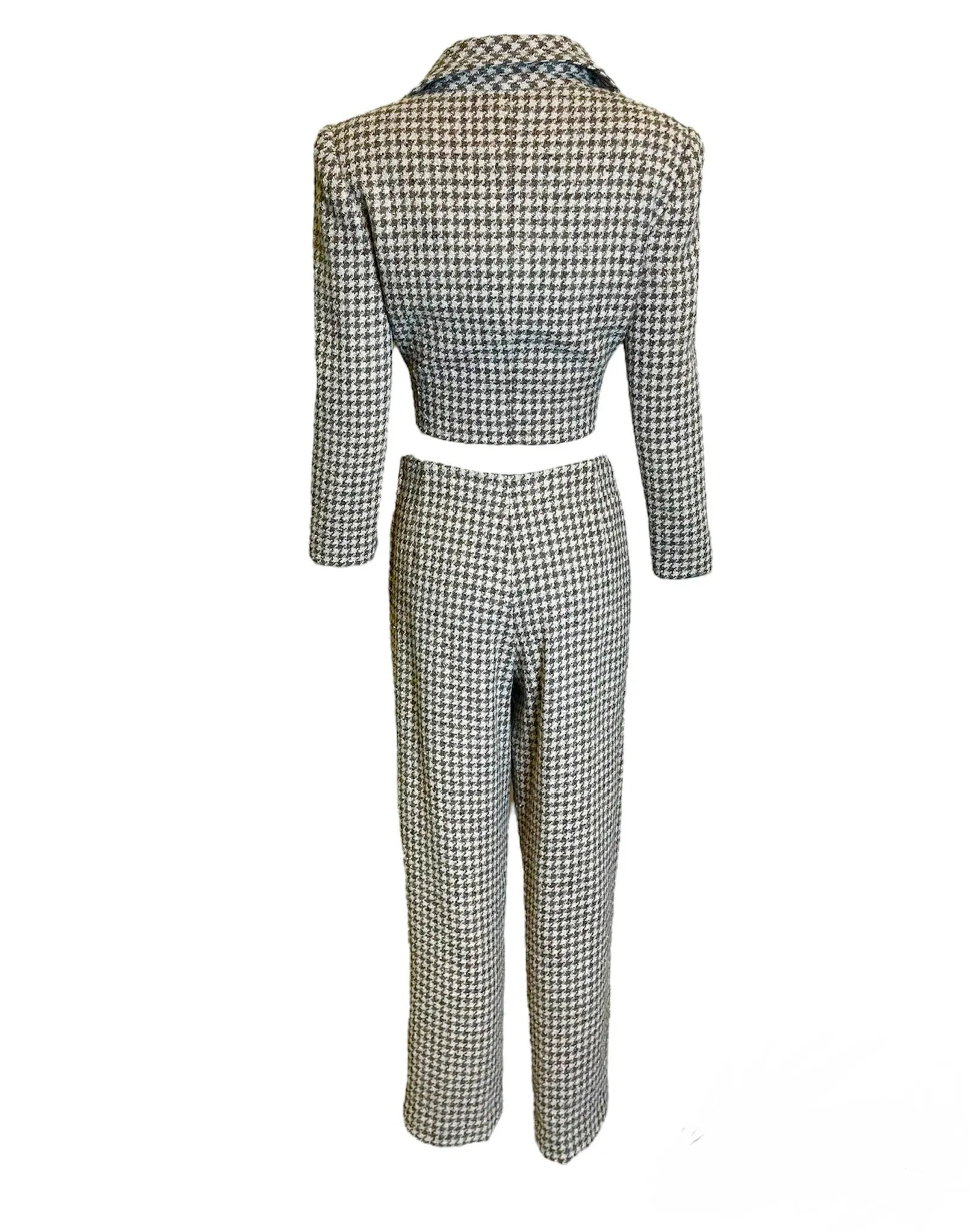 Galanos Houndstooth 2-Piece Cropped Jacket and Pants Ensemble