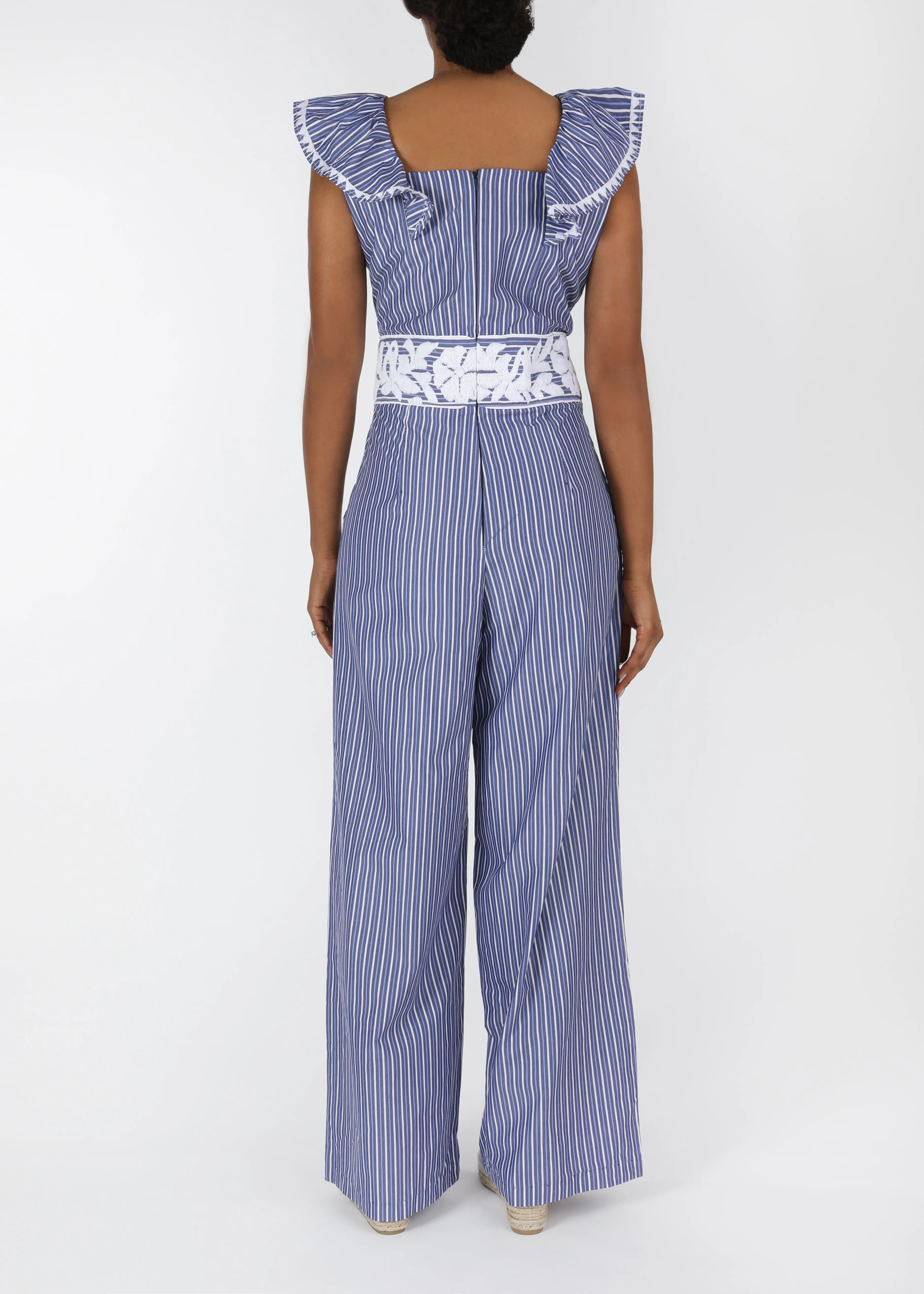 Gardenia Collection Embroidered Jumpsuit from Mexico- Blue, White