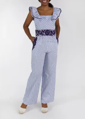 Gardenia Collection Embroidered Jumpsuit from Mexico- Light Blue, Purple