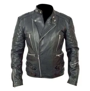 Genuine Lambskin Leather Quilted Motorcycle Black Jacket Slim fit Biker Jacket