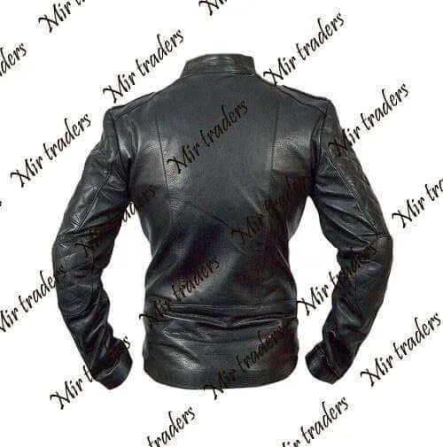 Genuine Lambskin Leather Quilted Motorcycle Black Jacket Slim fit Biker Jacket