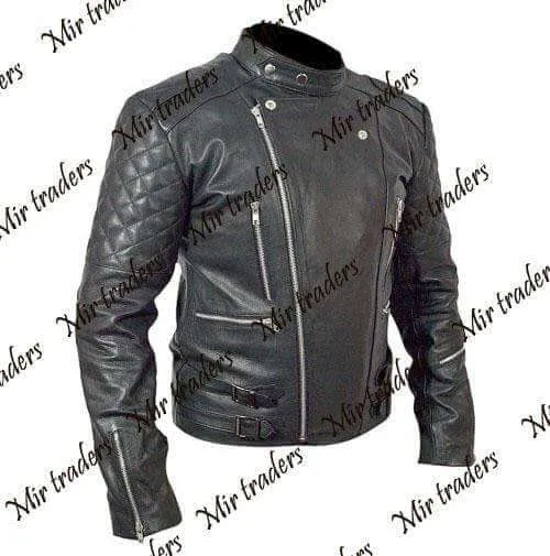 Genuine Lambskin Leather Quilted Motorcycle Black Jacket Slim fit Biker Jacket