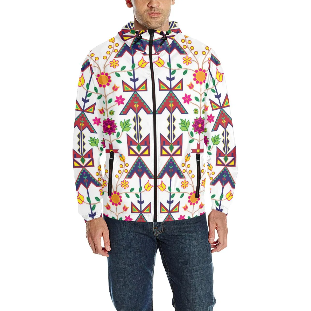 Geometric Floral Spring-White Unisex Quilted Coat