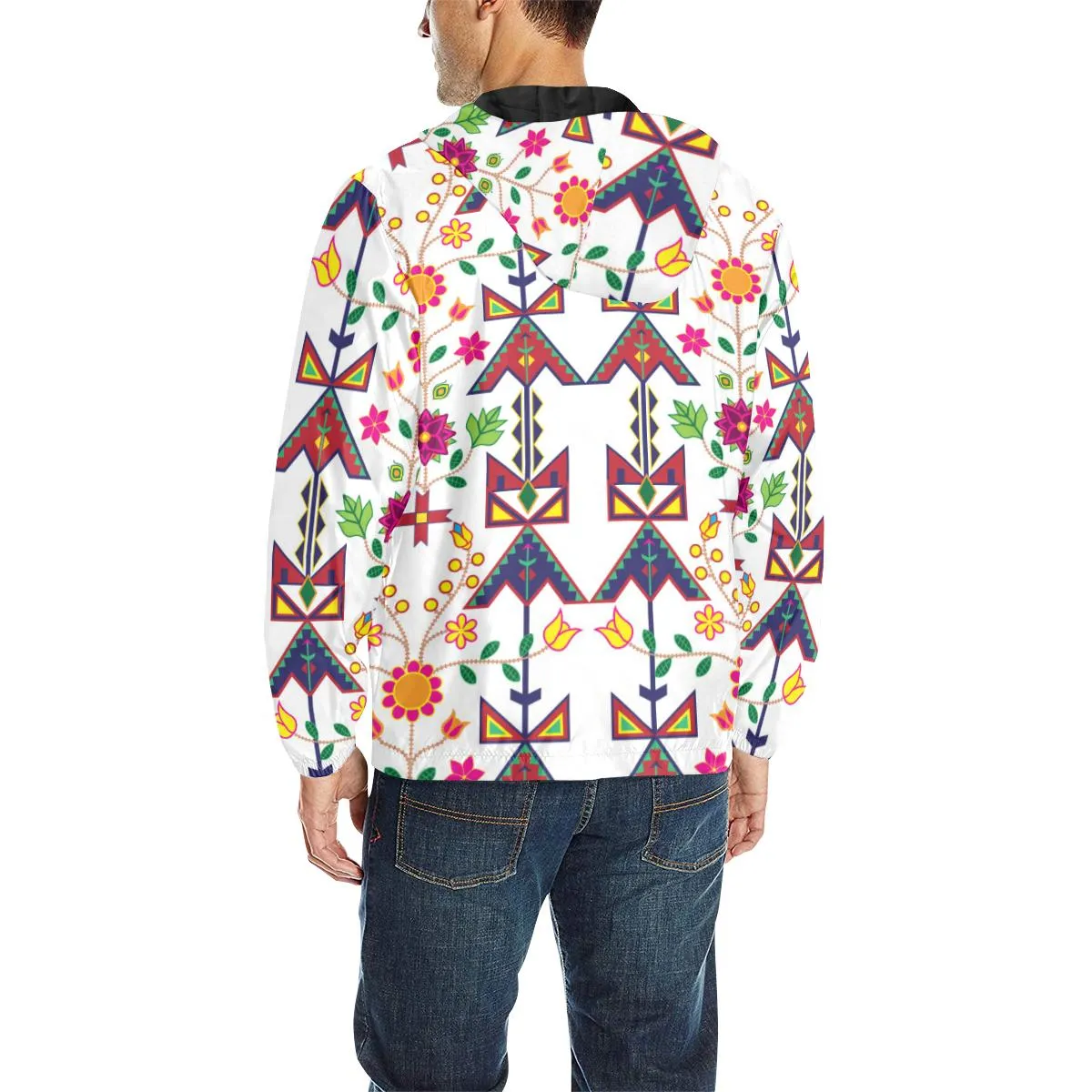 Geometric Floral Spring-White Unisex Quilted Coat