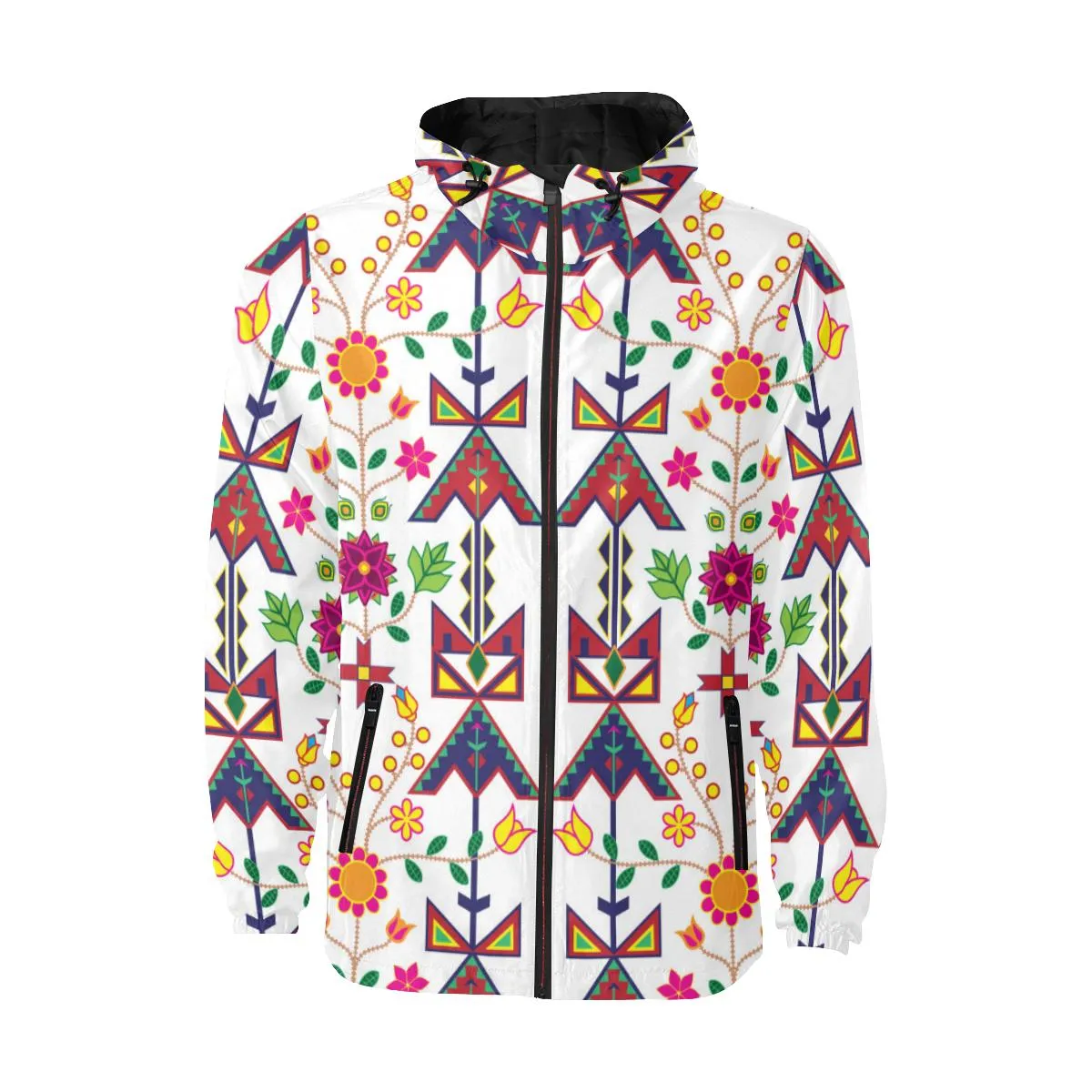 Geometric Floral Spring-White Unisex Quilted Coat