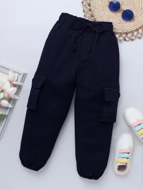 Girls Cotton Navy Blue Cargo