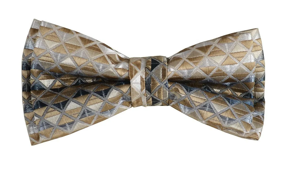 Gold Brown Boys Bow Tie and Pocket Square Set, Pre-tied