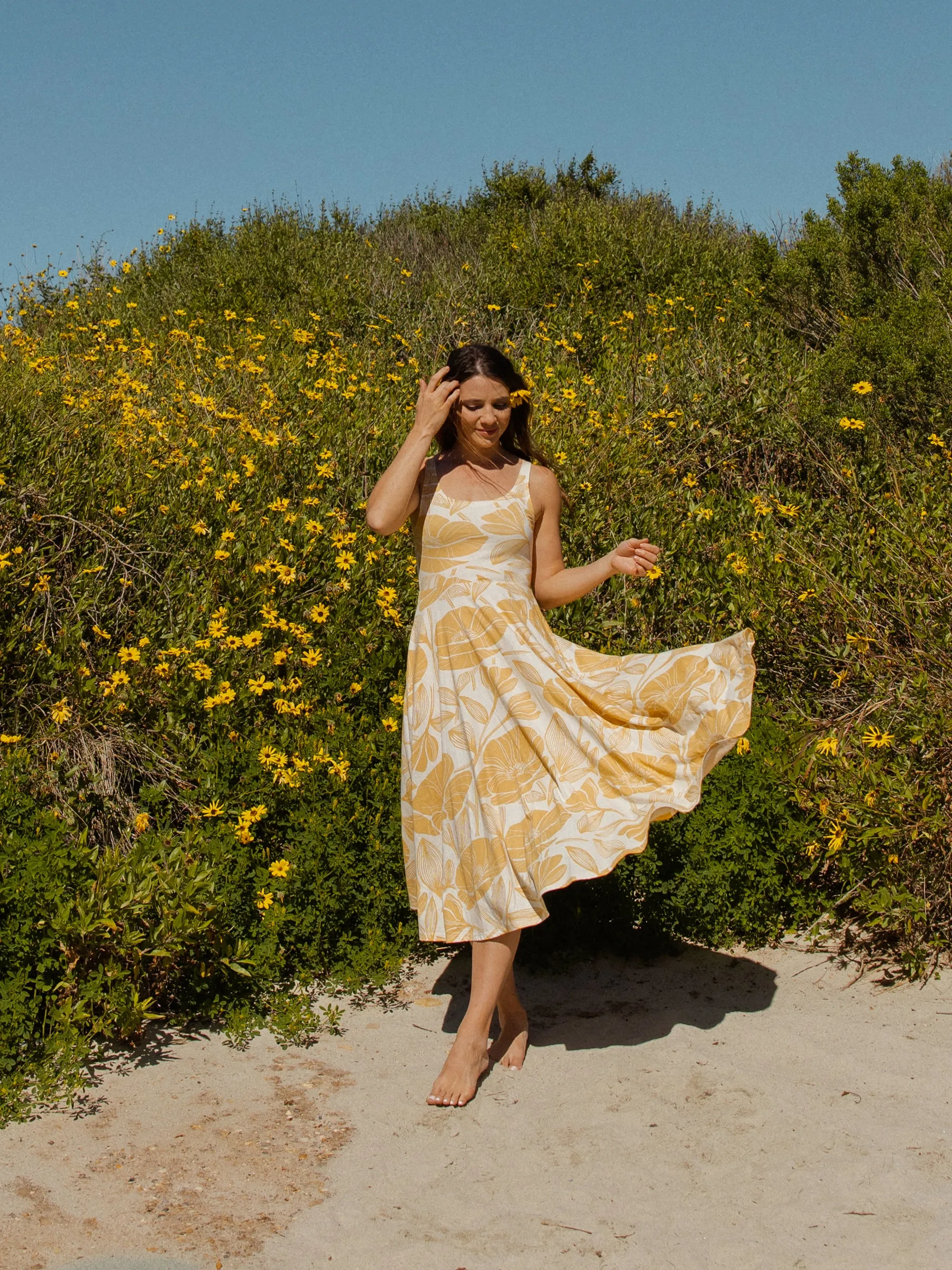 Golden Poppies Midi Dress