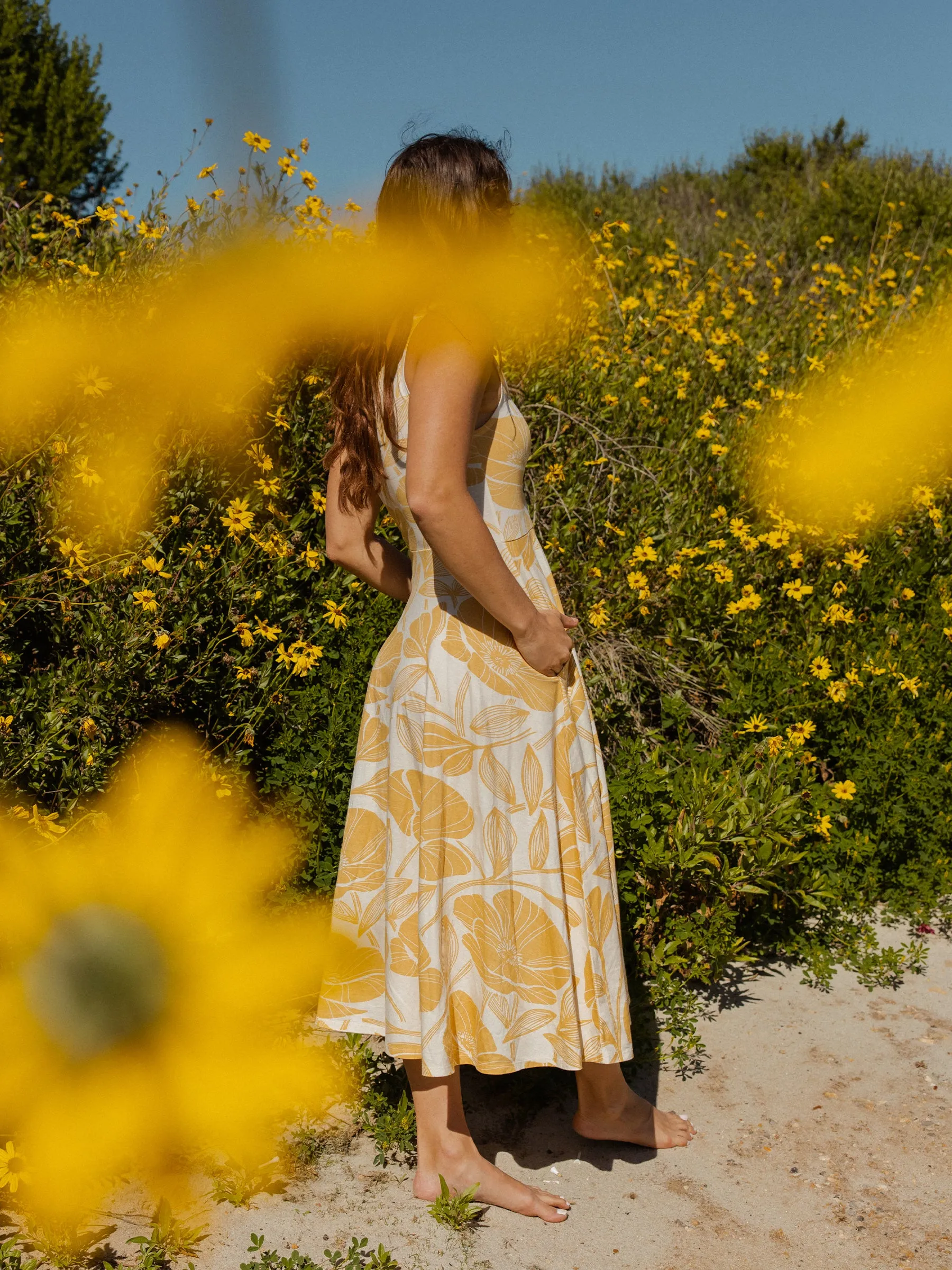 Golden Poppies Midi Dress