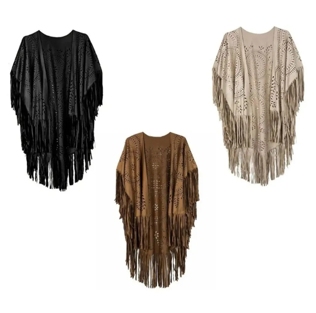 Gorgeous western boho Fringe tassel cutout Poncho shawl wrap