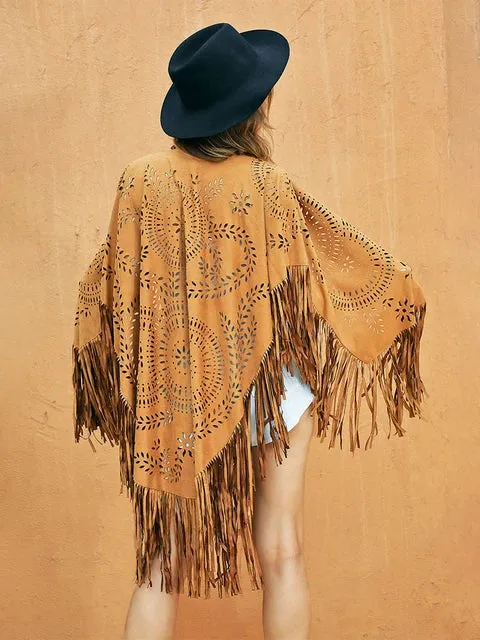 Gorgeous western boho Fringe tassel cutout Poncho shawl wrap