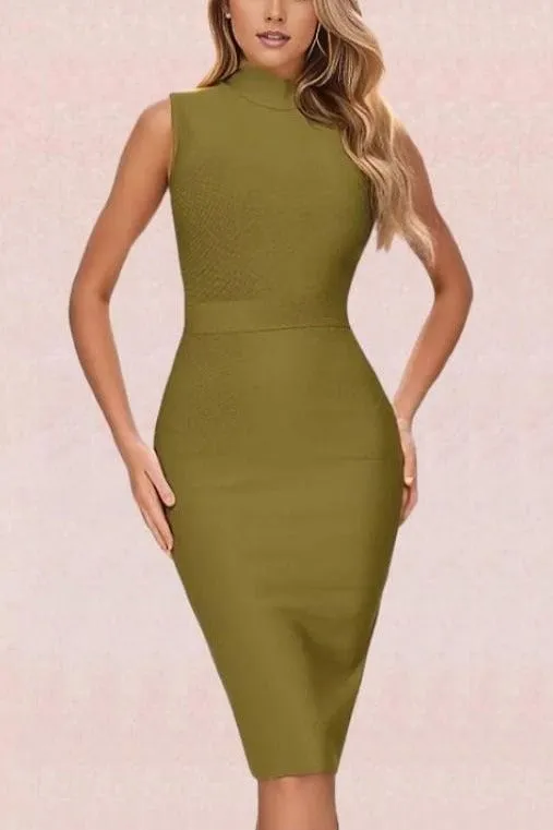 Grace Bandage Midi Dress - Olive Green