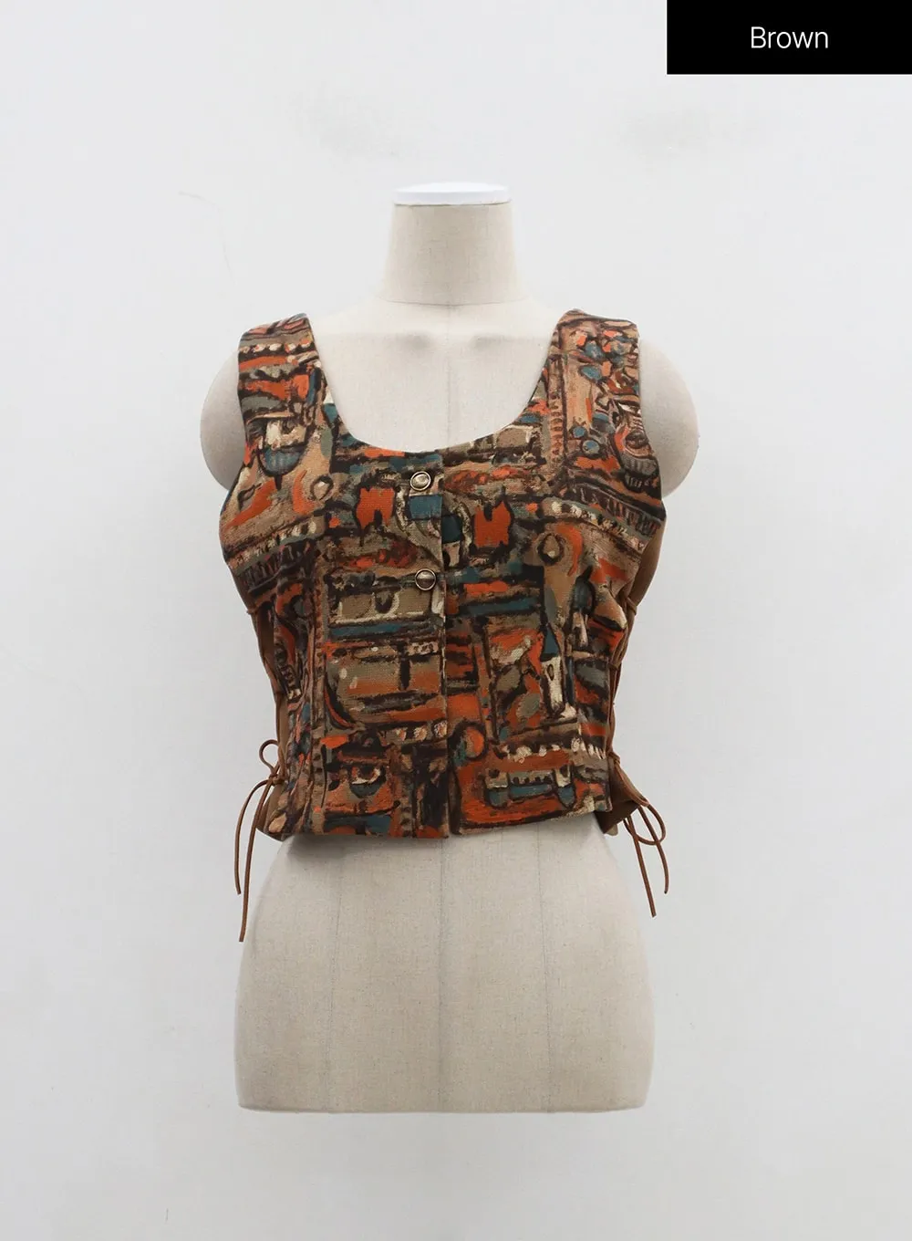 Graphic Cropped Button Vest BJ331