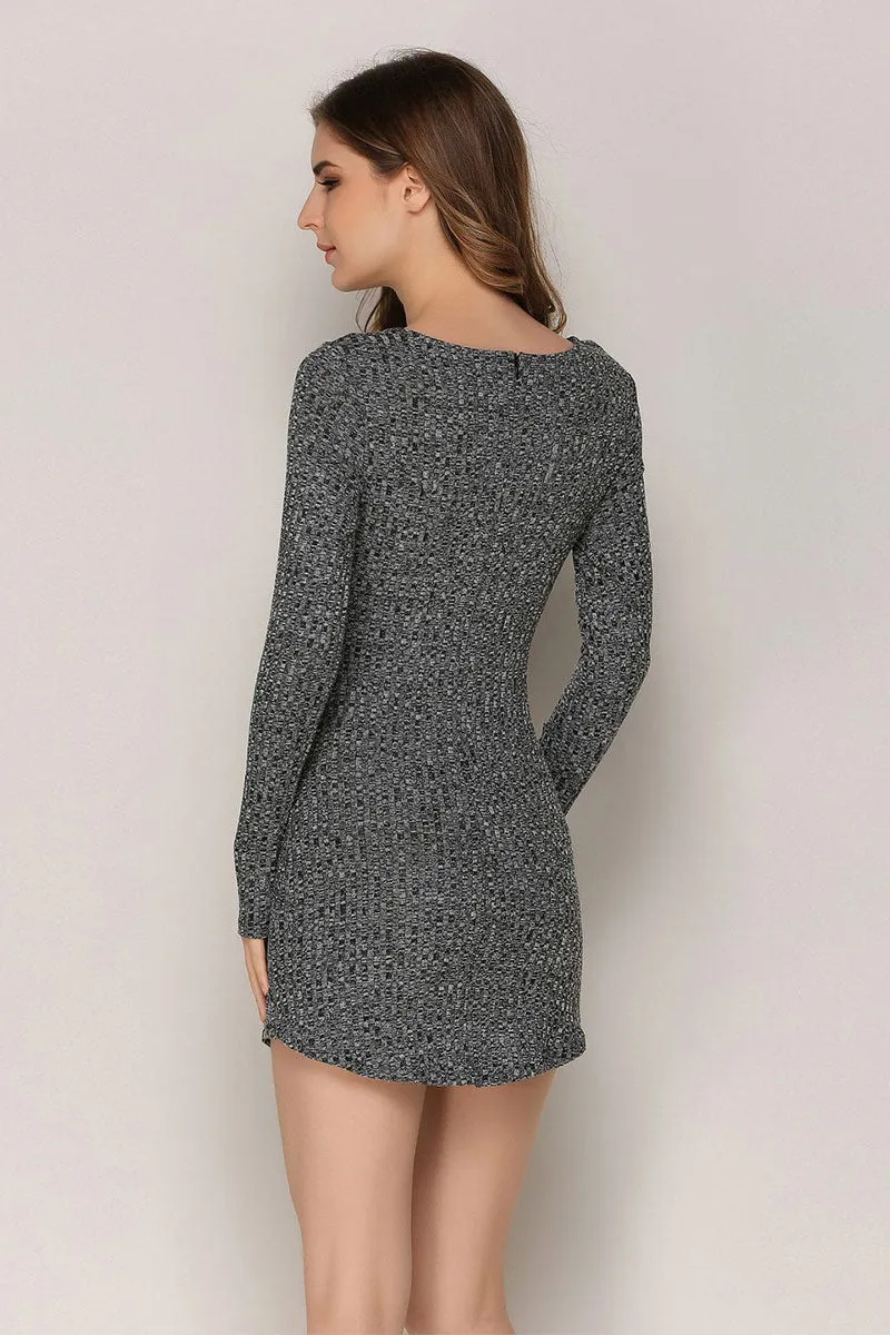 Gray Crisscross Cut Out Knit Bodycon Dress