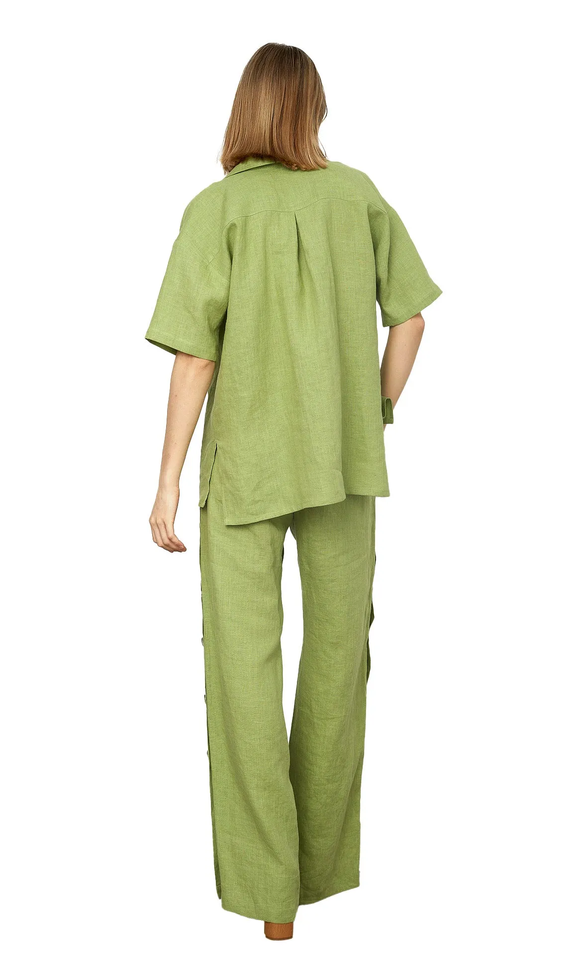 GREEN LINEN TRACK PANTS