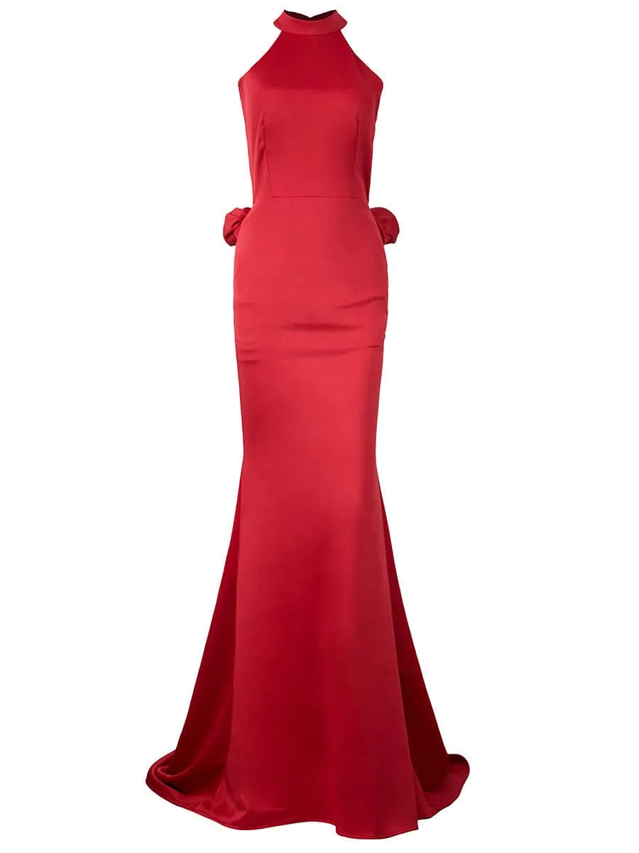 Halter Neck Open Back flower Red Formal Evening Dress XJ1440