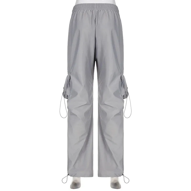 Harajuku Solid Drawstring Cargo Pants Female Streetwear Tech Pockets Draped Baggy Trousers Hip Hop Sweatpants Outfits