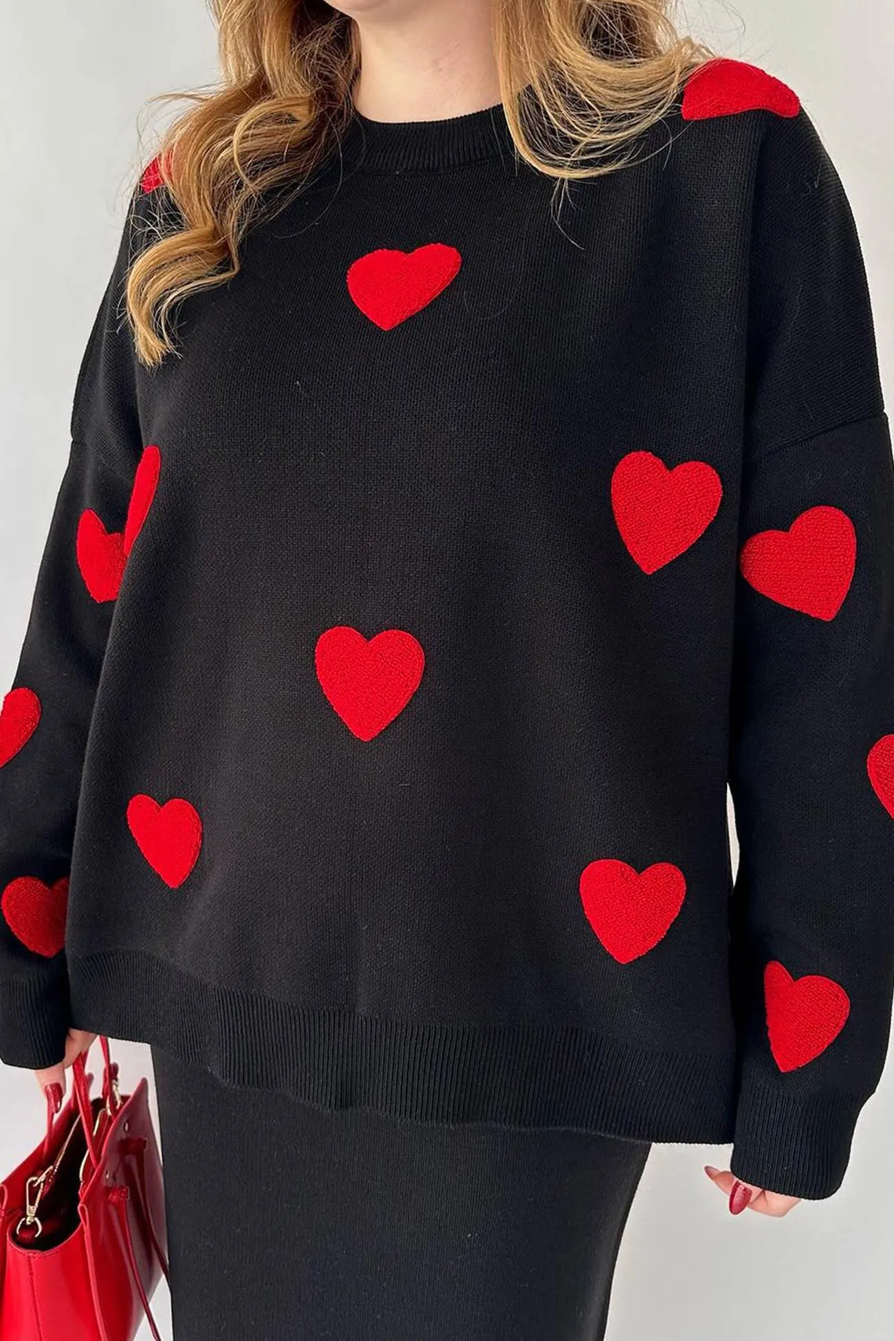 Heart Graphic Sweater Midi Skirt Knit Suits